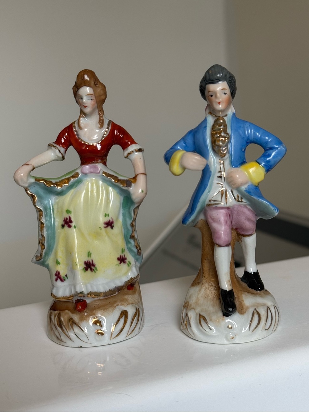 Set of 2 18th-Century Themed Porcelain Dancing Couple Figurines Made in Japan